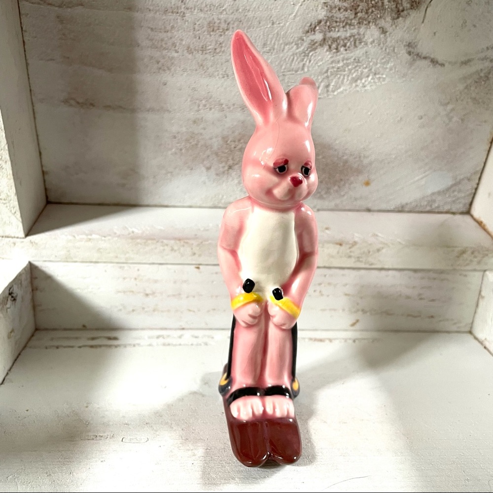 Vintage Pink Bunny Skiing, Norcrest, Crafted in Japan
